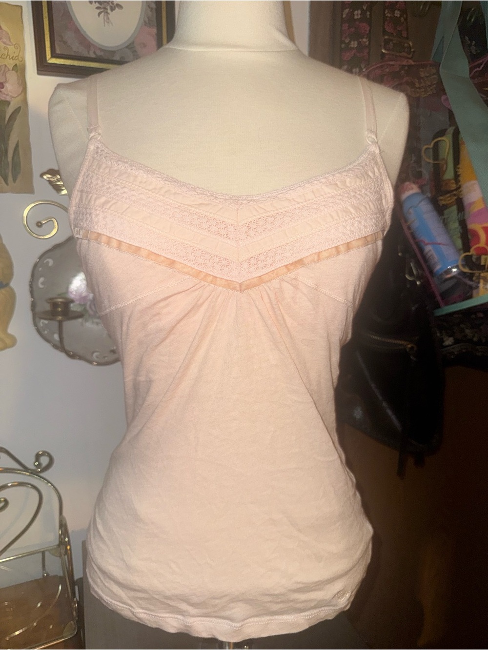 Abercrombie & Fitch Light Peach Lace-Trim y2k tank top